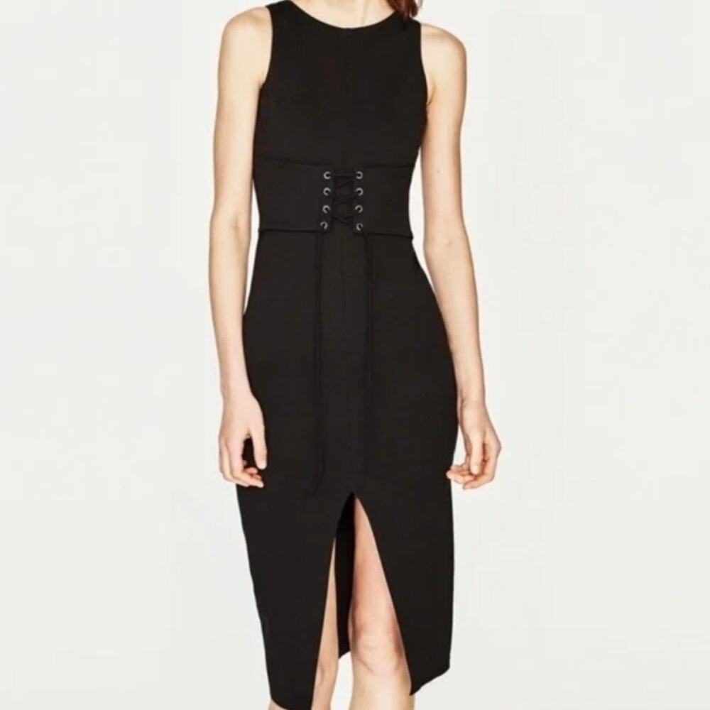 ZARA TRAFALUC COLLECTION‎ | Black Bodycon Stretch
 Slit Corset Dress | Medium